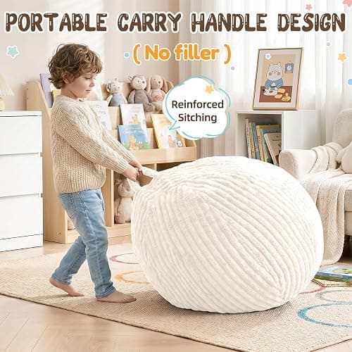 Bean Bag Cover No Filler Stuffed Animal Storage Bean Bag Chair Cover | Soft Faux Rabbit Fur,Non-Slip Bottom,Durable Zipper,Fill with Plush Toys or Blankets,for Adults Teens Kids Girls,Ivory thumbnail 4