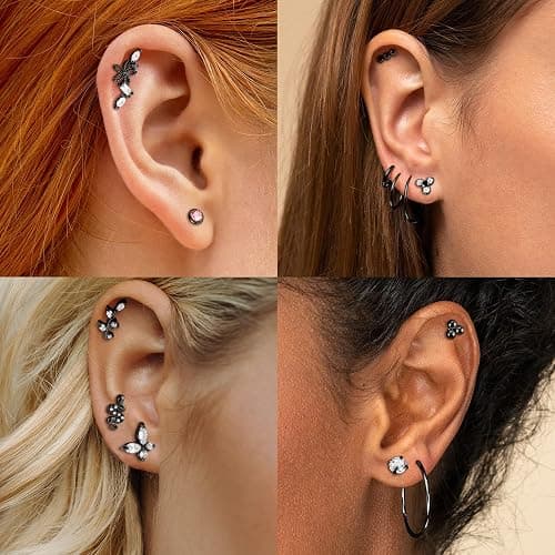 Besteel 28 Pcs 16g Cartilage Earring Stud Hoop for Women Tragus Stud Earring Cartilage Piercing Jewelry Surgical Steel Forward Helix Earrings Hoop Rook Daith Conch Piercing Jewelry thumbnail 4