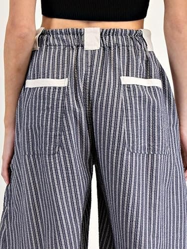 Yinawsky Women Drawstring Striped Pants Loose Wide Leg Casual Lounge Pants with Pockets thumbnail 5