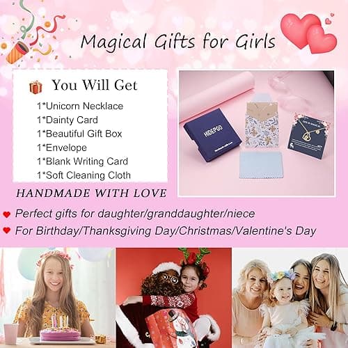 Hidepoo Unicorn Necklace Gifts for Girls - 14K Gold/Rose Gold/White Gold Plated Colorful CZ Heart Unicorn Necklace Little Girls Jewelry Initial Unicorn Necklace Birthday Gifts Unicorn Gifts for Girls - A. - Gold thumbnail 8