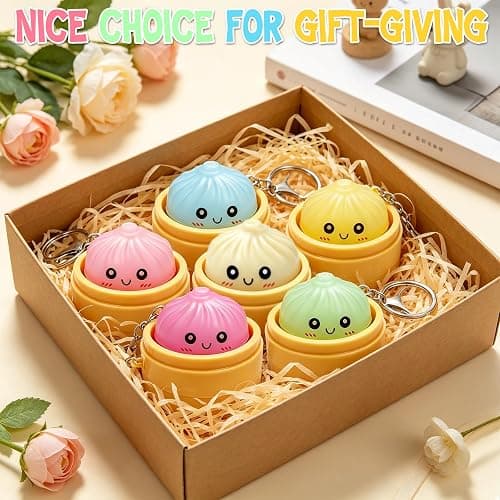 Muxizi 6Pcs Mini Dumpling Keyboard Clicker Fidget Toy for Anxiety Stress Relief, Keyboard Fidget Squeeze Toys Crisp Sound, Mini Backpack Keychain Gift for Keys Bags Party Favors Classroom Prizes thumbnail 7