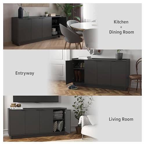Prepac Simply Modern 4 Door Console Table Storage Cabinet, Buffet Cabinet for Storage and Organization, Modern Side Table with Doors & Shelves, 60”W x 30”H x 16”D, Black thumbnail 7