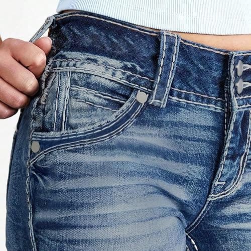 Straight Leg Jeans for Women Stretch Mid Rise Bootcut Denim Pants Lightweight Casual Vintage Wash Jeans with Pockets thumbnail 5