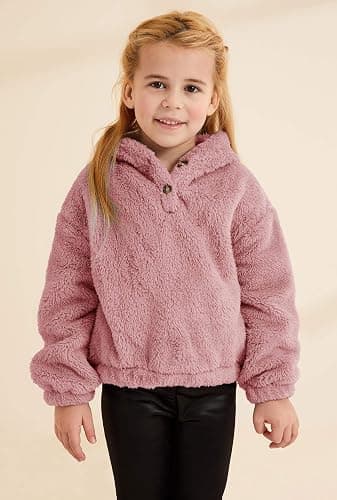GAMISOTE Kids Girl's Fuzzy Hoodies Warm Loose Button Down Pullover Sherpa Jacket Top thumbnail 3