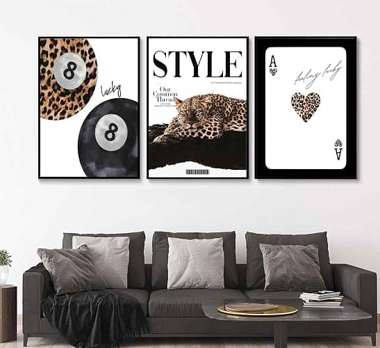 Trendy Leopard Set of 3 Canvas Wall Art Preppy Room Aesthetic Cheetah Cheetah posters Prints Funky Lucky 8 Ball Wall Decor Pictures for Girls Bedroom Apartment Dorm Unframed Decoration thumbnail 5
