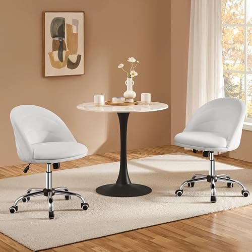 Yaheetech Cute Velvet Swivel Vanity Chair Upholstered Armless Desk Chair with Adjustable Seat Height for Home Office Bedroom White thumbnail 9