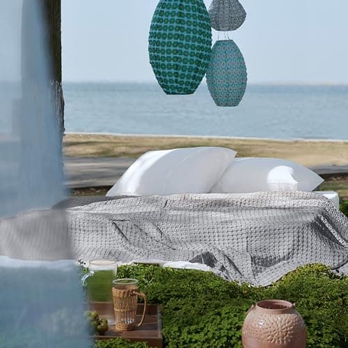 Bedsure Cooling Cotton Waffle Full Size Blanket - Lightweight Breathable Blanket of Rayon Derived from Bamboo for Hot Sleepers, Luxury Throws for Bed, Couch and Sofa, Grey, 80x90 Inches - Grey - Full (80" x 90") thumbnail 2