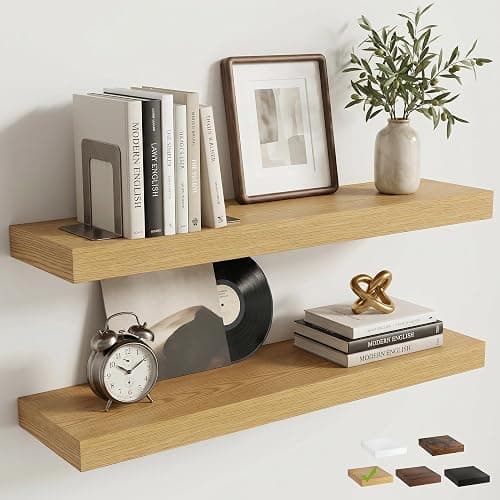 24 Inch Floating Shelves for Wall, 6.5"D Wood Storage Shelves, Oak Finish | Engineered Wood, Invisible Bracket, Large Storage, Easy Install, Hold Up to 44lbs, Living Room, Bathroom, Bedroom, Kitchen - Image 1