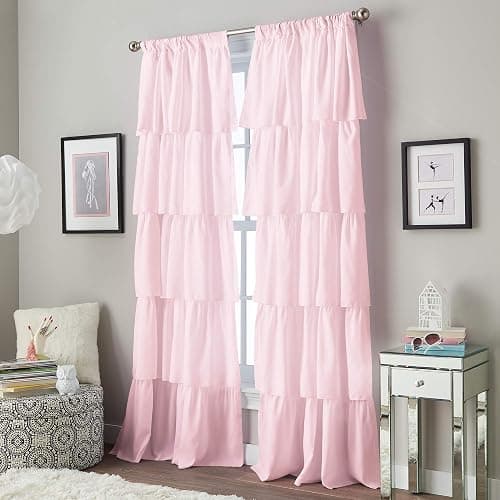 Curtainworks Flounced Ruffle Rod Pocket 100% Polyester, 42 x 63 Inch, 1 Curtain Panel, Pink - Image 1