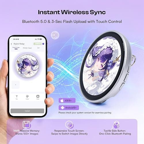 Caydo 2.24inch Digital Badge Pin with Touch Screen LED Display | Smart Button for Anime Style Wearable, Customizable Photo Slideshow GIF & Video for Fan Events, Ita Bags, Cosplay thumbnail 3