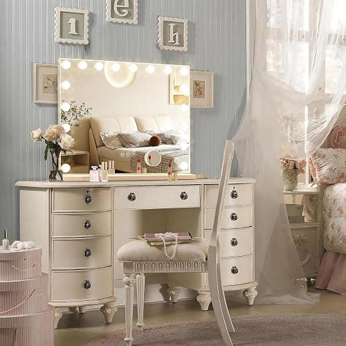 Ratsamee Hollywood Vanity Mirror with Lights, 18 Dimmable Bulbs, 3 Color Lights,Make Up Lighted Mirror, Aluminum Metal Frame, USB Charging Port（32" x 24"） thumbnail 3