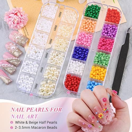 12 Boxes Nail Gems and Charms, Gold Charms for Nails Rhinestones Kit with 30 Sheets Nail Art Stickers Crystals Flatback Pearls Nail Decals Fruit Nail Charms Pearls for Nails Design DIY Accessories thumbnail 4