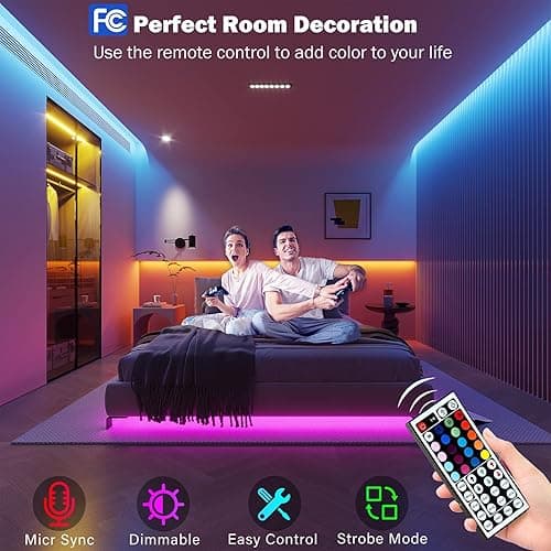 Leeleberd Led Lights for Bedroom 100 ft (2 Rolls of 50ft) Music Sync Color Changing RGB Led Strip Lights with Remote App Control Bluetooth Led Strip, Lights for Room Home Kitchen Party Decor thumbnail 4