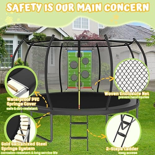 ACWARM HOME Trampoline Outdoor 14FT 12FT 10FT 8FT with Safety Enclosure Net, Recreational Trampoline for Kids and Adults, Anti-Rust, ASTM Approved, Black thumbnail 4