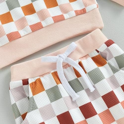 Karwuiio Toddler Baby Boy Girl Clothes Checkerboard Print Long Sleeve Sweatshirt Tops and Pants Fall Clothing Set thumbnail 6