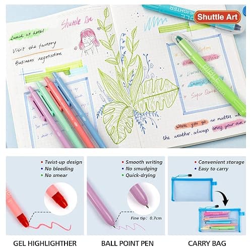 Bible Highlighters and Pens, 22 Pack Journaling Kit, 12 Colors Gel Highlighters and 10 Colors Ballpoint Pens with a storage bag, Bible Markers No Bleed Through by Shuttle Art thumbnail 4