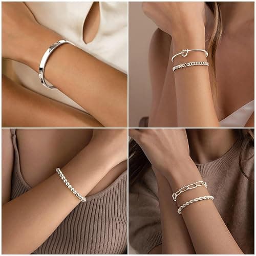 Gokeey Gold Bracelets for Women Non Tarnish, 14K Gold Plated Chunky Cuff Bracelet Gold Bangles Bracelet for Women Trendy Tie Knot Cuban Rope Paperclip Beaded Bracelet Stack Jewelry Gifts thumbnail 4