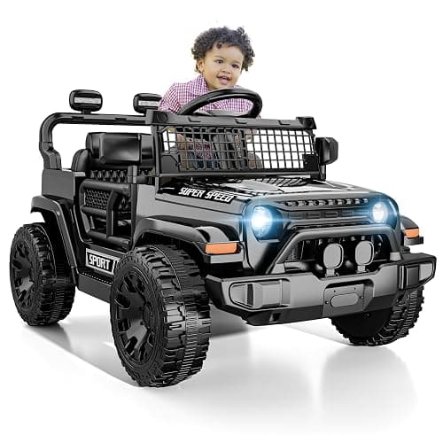 TRINEAR 12V Ride on Car with Parent Remote Control, Toddler Electric Car with Spring Suspension, LED Lights & Music Player - Safe Battery Toy for Kids, Christmas & Birthday Gift, Black - Image 1