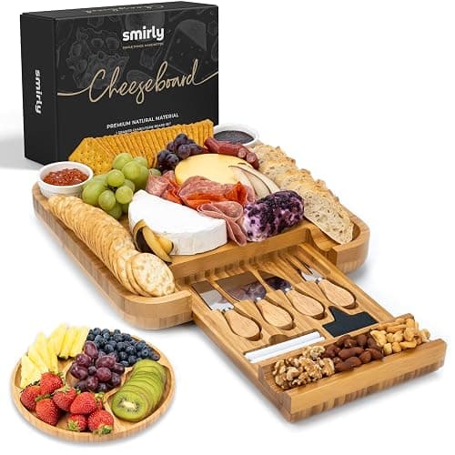 SMIRLY Charcuterie Board Set - Large Bamboo Cheese Board for Serving - House Warming Gifts New Home, Wedding & Bridal Shower Gift, Birthday Gift for Women - Bamboo - Image 1