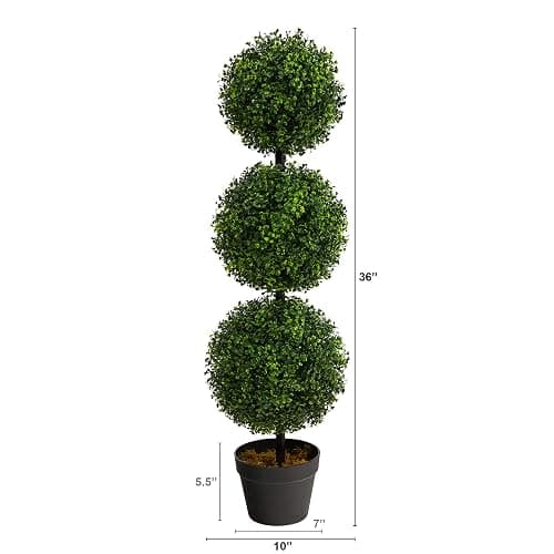 Nearly Natural 3ft. Artificial Triple Ball Boxwood Topiary Tree (Indoor/Outdoor) T2021, Green thumbnail 3
