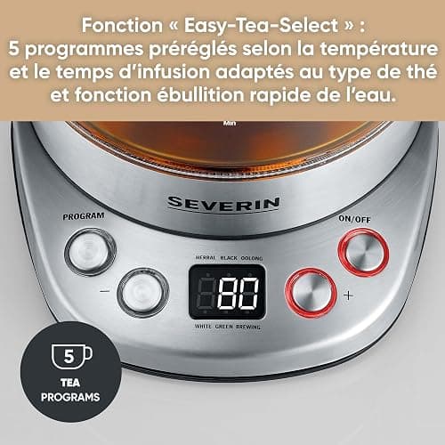 SEVERIN Bouilloire Eau et Thé, 1,7L, 3 000W, Filtre à thé, Température et Temps D'infusion Personnalisables, Verre/Inox, WK 3480 thumbnail 5