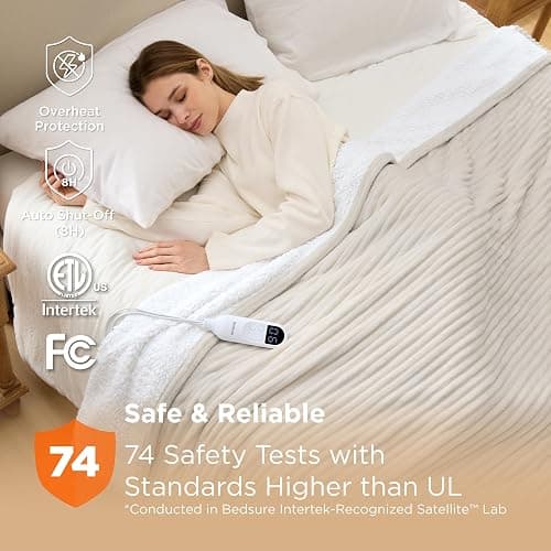 Bedsure GentleSoft Electric Blanket Full Size - Soft Ribbed Flannel Heated Blanket with 6 Heat Settings, Heating with 10 Time Settings, 8 hrs Timer Auto Shut Off, Gifts for Grandma (72"x84", Cream) thumbnail 6