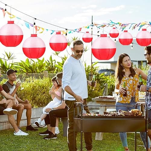 12 pcs Fishing Bobber Paper Lanterns Hanging Fish Shaped Ball Decorations Red and White Paper Lanterns for Fishing Themed Party Decorations Birthday Decor Supplies thumbnail 5