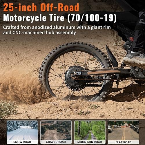 Riding'times GT73 PRO Electric Dirt Bike for Adults, Upgraded 3000W 60V 50MPH 36AH Dual Battery Ebike Up to 85 Miles, 25" Motorcycle Tire, UL2849 All Terrain for Mountains, Snow, Sand thumbnail 3