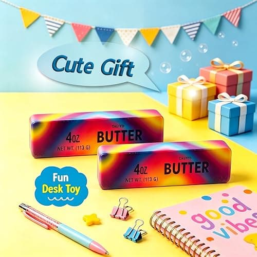 Rainbow Butter Squishy Toys Set of 2, Cute Butter Squishy Toy, Soft Slow Rising Squeeze Toys for Stress Relief, Sensory Fidget Toys for Desk, Office, Party Favors, Gift Basket Stuffers thumbnail 4