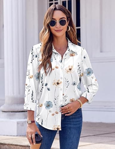 Zeagoo Button Down Shirts for Women Dressy Casual Work Blouses Long Sleeve Print Tops Fall Clothes thumbnail 5
