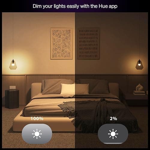 Philips Hue Essential Smart LED A19 Bulb, White and Color Ambiance, E26 Base, 8.8W, 2200K-6500K, 800 Lumens, Dimmable, Works with Alexa, Google, and Apple Home, 4-Pack thumbnail 5