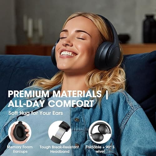 DOQAUS Bluetooth Headphones Over Ear Wireless, 90H Playtime, BT 5.4, 9 EQ Modes via App, Movie & Sleep Mode, HiFi Deep Bass, Memory Foam for Travel, Gym, Phone, PC Stocking Stuffers thumbnail 7
