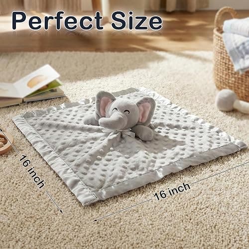 Pro Goleem Elephant Security Blanket, Soft Lovey Unisex Lovie Baby Gifts for Boys and Girls Snuggle Toy Stuffed Animal Newborn Essentials and Items Grey 16 Inch thumbnail 3