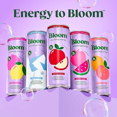 Bloom Nutrition Zero Sugar Energy Drink, Apple Crisp, 12oz 12pk | 180mg natural caffeine with prebiotics, green tea extract & lychee for energy, focus and feel-good refreshment. thumbnail 4
