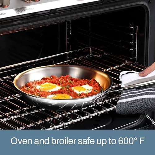 All-Clad D3 12" Stainless Steel Frying pan W/Lid, 3-Ply Stainless Steel Pan, Induction, Oven Broiler Safe 600F Skillet, Professional Cookware, Silver thumbnail 6