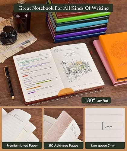 PAIBAS Vintage Leather Journal with 300 Numbered Pages,B5 Lined Journal for Men Women,Daily Journals for Writing,College Ruled Notebook for Work,School,Note taking,Travel Diary,Large (7" x 10") thumbnail 5