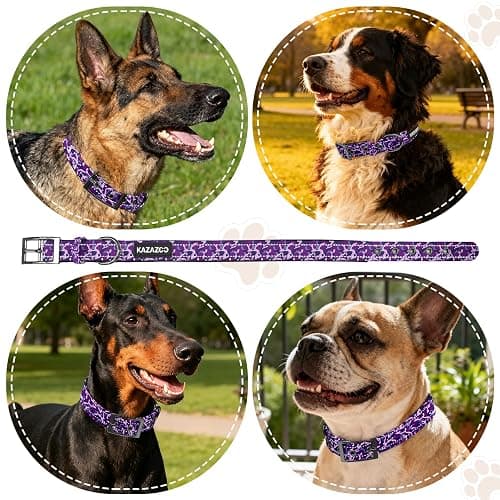 Kazazoo Heavy Duty Tactical Dog Collar Nylon Adjustable Reflective Dog Collar Soft Neoprene Padded for Small&Medium Dog, Purple Camo M thumbnail 6