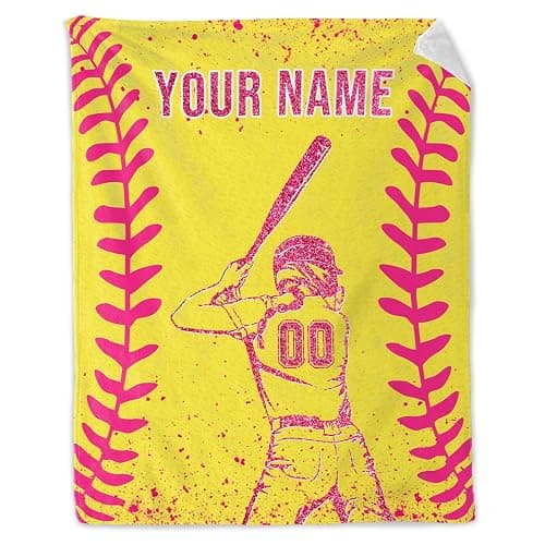 Personalized Softball Gifts for Girls - 30x40 Inches Softball Throw Blankets for Kids - Yellow Cool Lightweight Soft Blankets for Sofa, Lap & Office - Image 1