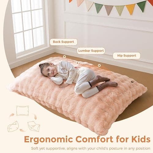 MAXYOYO 3 in 1 Kids Bean Bag Chair Bed, Child Floor Sofa for Gaming, Reading, Convertible Bean Bag Floor Cushion with Machine Washable Cover for Living Room Bedroom, Pink thumbnail 8