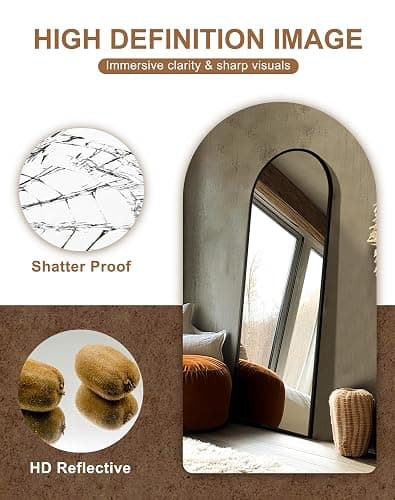 Delma Full Length Mirror, Large Floor Mirror for Wall, Bedroom, Bathroom, Living Room with Aluminium Frame (Stand, Arch 69x24, Black) thumbnail 6
