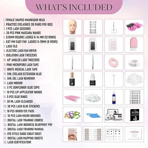 Hoka Lash Eyelash Extension Kit & Training Course and Certification, Professional Lash Extension Kit for Beginners Includes Practice Mannequin Head, Lash Trays, Glue, Tweezers, Fan & More thumbnail 6
