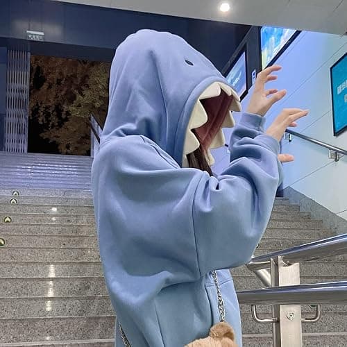YEMOCILE Women Cute Shark Hoodie Long Sleeve Blue Kawaii Animal Shark Shape Hooded Pullover Sweatshirts thumbnail 5
