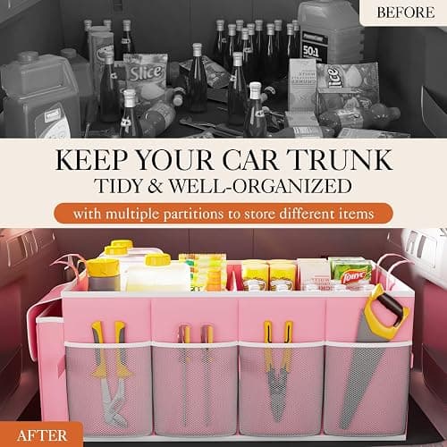 HOTOR Foldable Trunk Organizer for SUVs & Sedans, Pink, 2 Compartments, 21.3"12.6"10.6 thumbnail 6