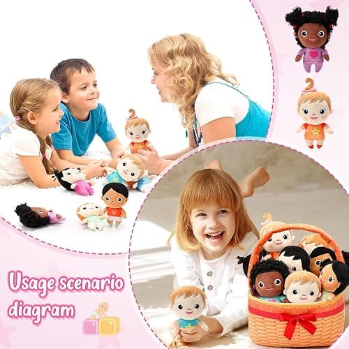 HyDren Basket Plush Baby Dolls, Set of 10 Soft Multicultural Sensory Dolls 6'' Plush Diversity Toys for Preschool Classroom, Easter Toddler Baby Toys for Kids Girls Boys All Ages thumbnail 5