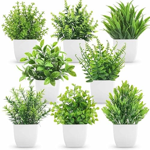 Der Rose 8 Packs Fake Plants Small Artificial Faux Plants for Home Office Desk Accessories Farmhouse Bathroom Bedroom Decor Indoor - Image 1
