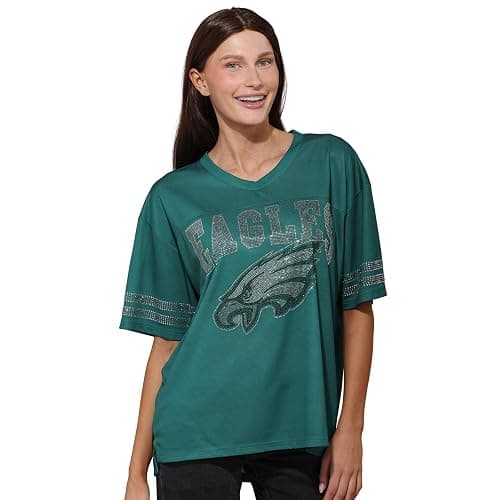 FOCO NFL Womens NFL Team Rhinestone Logo Oversized V-Neck Mesh T-Shirt thumbnail 2
