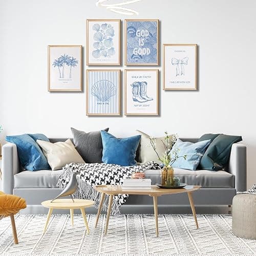 6 Pcs Coastal Christian Wall Art Blue Seashell Scripture Quote Wall Decor Pictures Coastal Granddaughter Preppy Religion Aesthetics Posters Prints for Living Room Bedroom Home Decorations Unframed thumbnail 3