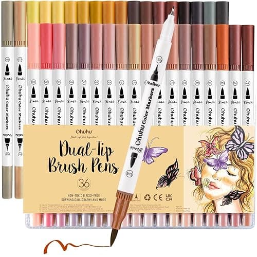 Ohuhu Skin Tone Markers 36 Colors: Dual Tip Brush and Fineliner Markers for Adult Coloring Water Based Art Skintone Marker Pens Set for Portrait Drawing Lettering Writing Calligraphy Journaling - Maui - Image 1
