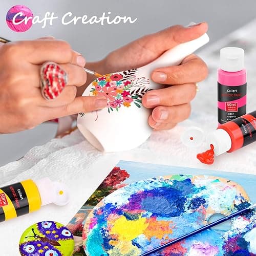 Caliart Acrylic Paint Set with 12 Brushes, 24 Colors Wood Craft Paints for Adult Artist Beginner Painter, Rich Pigments, Halloween Pumpkin Canvas Ceramic Rock Painting Art Kit Supplies thumbnail 8