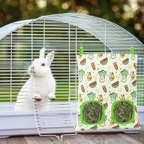 UPINS 2 Pack Guinea Pig Hay Feeder,Rabbit Hay Bag Hanging Hay Holder for Guinea Pig Cage Hay Feeder for Bunny Rabbits Chinchillas Hamsters Small Pets and Animals thumbnail 5